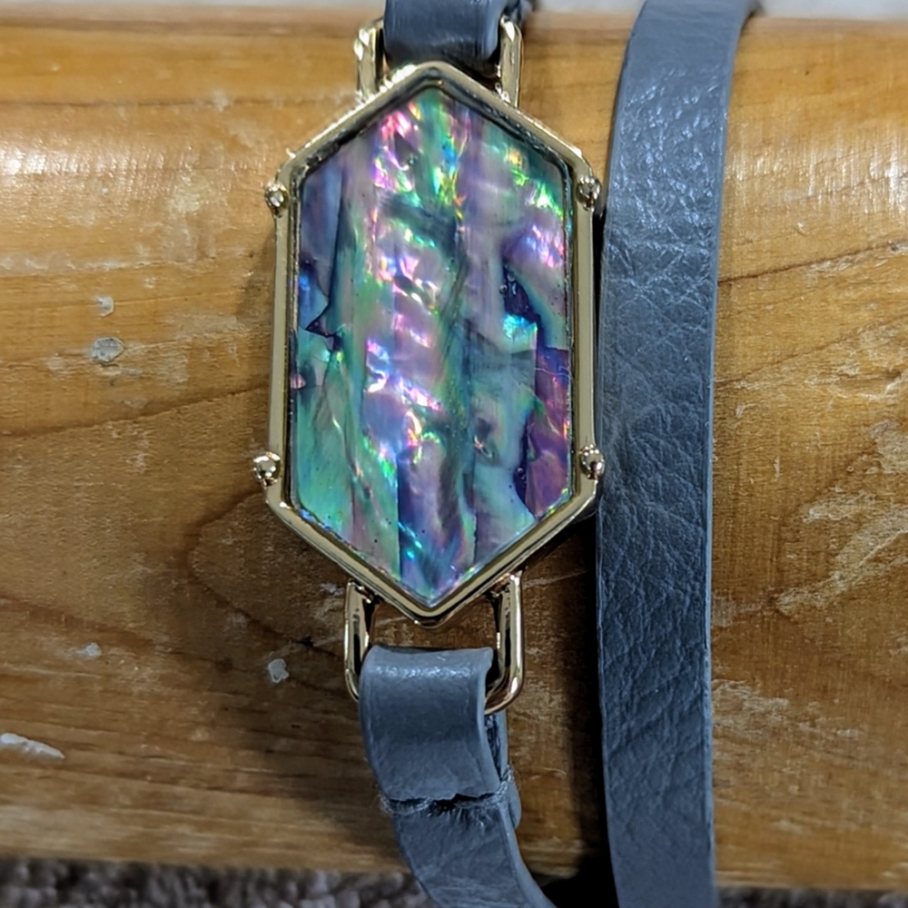 Iridescent Hexagon Bracelet with Gray Strap